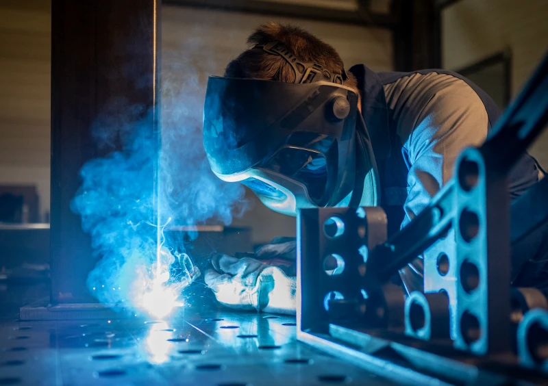 Industrial welding process underway