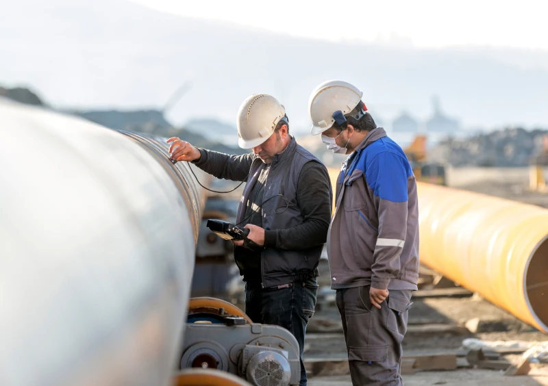 Engineers examining pipeline construction site